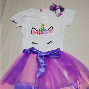 Girls unicorn tutu dress and bow